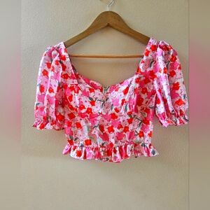 Floral Silk Cropped Blouse